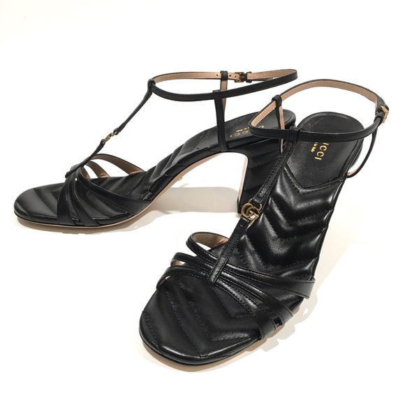 GUCCI GG LOGO MARMONT NAPPA MID HEEL SANDALS -BLACK LEATHER -WOMEN’S US 10 -NEW - Picture 5 of 11